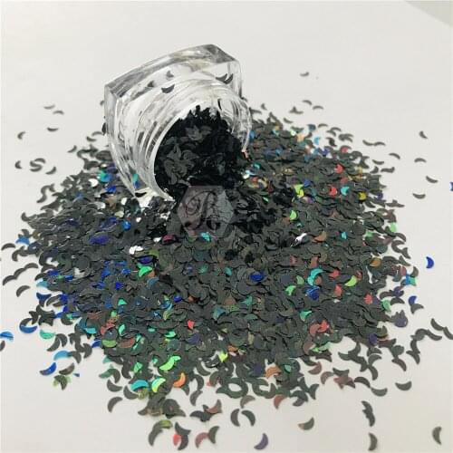 PrettyG 1 Box 12C 3MM Moon Shape Colorful Holographic Glitter Gel Nail Art Decoration Handwork DIY Accessories