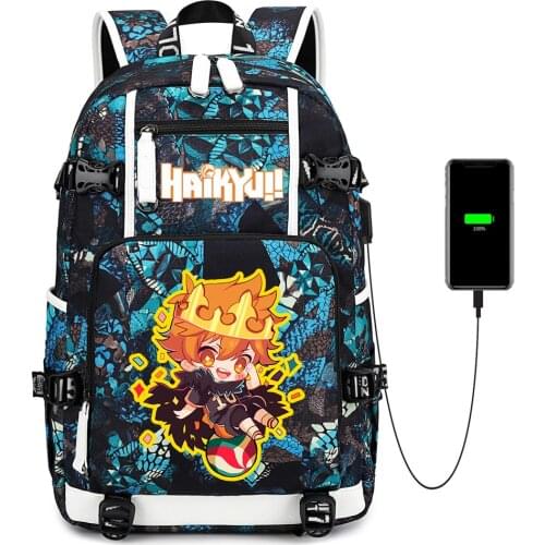 Backpack Anime Haikyuu!! USB Charging Canvas Zipper Casual School Bag Shoulder Bag Mochila Laptop Bag Travel Bag Rucksack