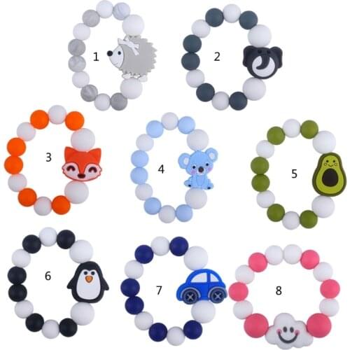 Cartoon Animal Baby Silicone Teether Beads Bracelet BPA Free Teething Toys Newborn Infants Chewing Nursing Soother Molar