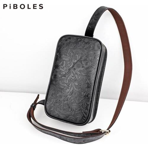 Genuine Leather Mens Sling Bag Retro Handmade Cow Leather Sling Bags Small Crossbody Messenger Bags For Male Trip, Shopping