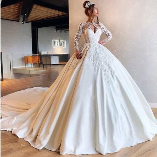2020 Vintage Long Train Wedding Dresse Long Sleeve Ball Gown Lace Appliques Vestido De Noiva Custom Made Bridal Dress