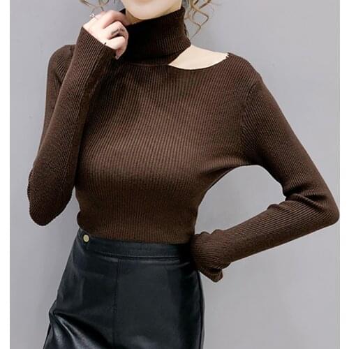 Warm Pullover Chic Long Sleeve Womens Sweaters Knitted Turtleneck off shoulder Sweater 2020 Fall Winter Soft Female Jumper Tops