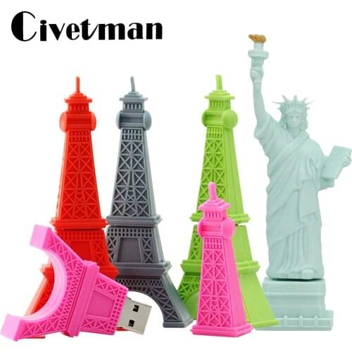 USB Flash Drive Cartoon Eiffel Tower Statue of Liberty Shape 16GB 32GB 64GB 128GB USB 2.0 Pen Drive Memory Stick Pendrive 256GB