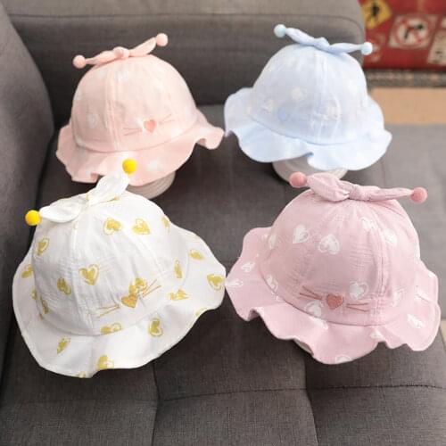 Spring Cute Baby Sun Hat Heart Print Baby Boy Girl Hat Outdoor Kids Bucket Hat Children Panama Hat Baby Beach Caps Beanie