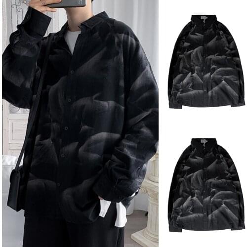 Spring Tie-dye Shirt Mens Fashion Printing Retro Casual Shirt Men Streetwear Korean Loose Long-sleeved Shirts Mens Dress Shirt