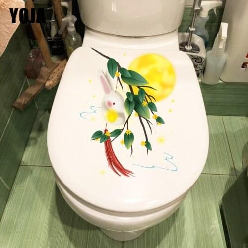 YOJA 21×26.7CM Creative Cartoon Wall Decor Osmanthus Branch Rabbit Lamp Toilet Stickers T1-2485