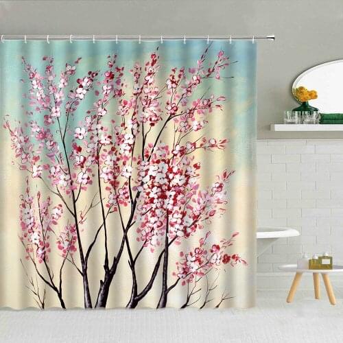 Oil Painting Plum Blossom Shower Curtain Watercolor Flowers Fabric High Quality Bathroom Supplies With Hook Cloth Curtains Decor