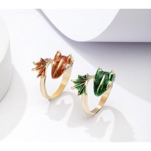 Minar Trendy Red Green Color Enamel Dragon Charm Rings for Women Mujer 2021 Cute Twisted Animal Adjusting Open Ring Pendientes