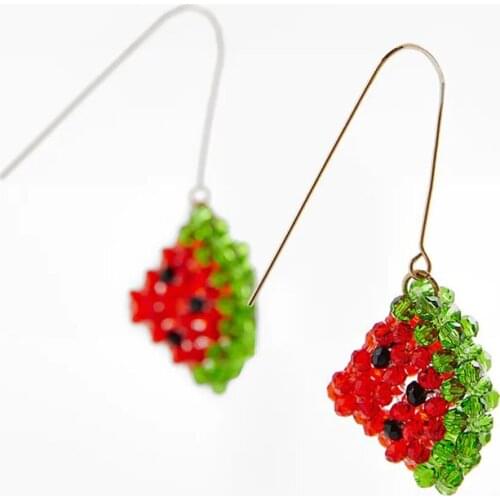 ZA Earrings Cute Fruit Watermelon Drop Earrings For Women Girls Gifts Trendy Handmade Crystal Beaded Dangle Earring Jewelry