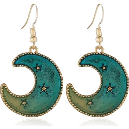 CRLEY Blue Crescent Dangle Drop Earrings for Women Star Half Moon Fashion Party Handmade Earrings Jewelry Female Dropshipping