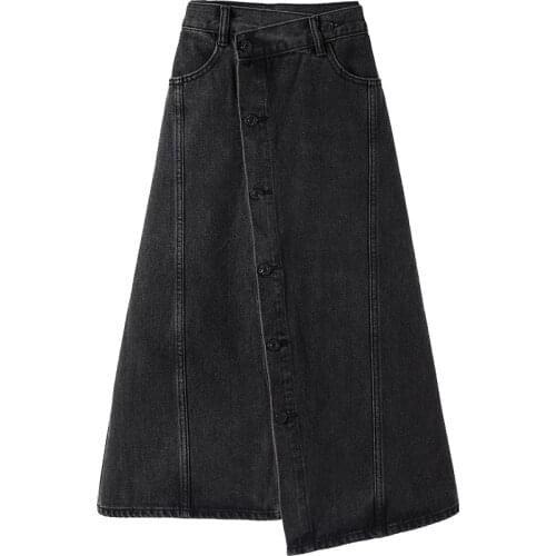 Jeans Denim Black Irregular Female Plus Large Size Korean Style Oversized Vintage High-Waisted WomenS Skirts Clothes Lady D0438