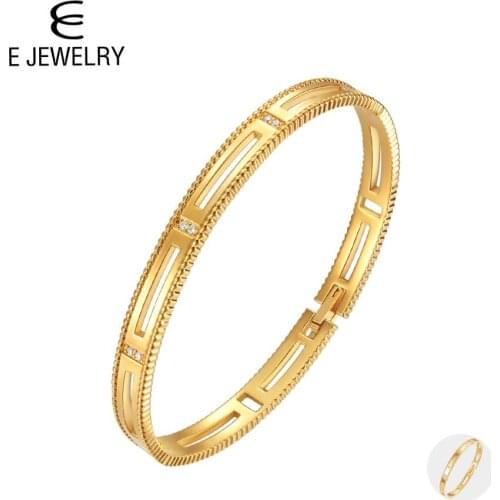 E Gold Color Bracelet Bangle for Women Cubic Zirconia and Hollowed-Out Design for Women Elegant Fashion Gifts 2020