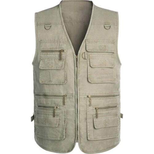 Male Casual Summer Cotton Sleeveless Tactical Vest with Many 16 Pockets Men Multi Pocket Photograph Waistcoat Plus Size 6XL 7XL