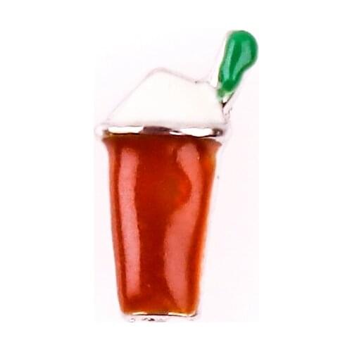 F606 Milk tea smoothie with spoon shape floating charms for living memory glass floating locket charms DIY jewelry 20pcs/lot