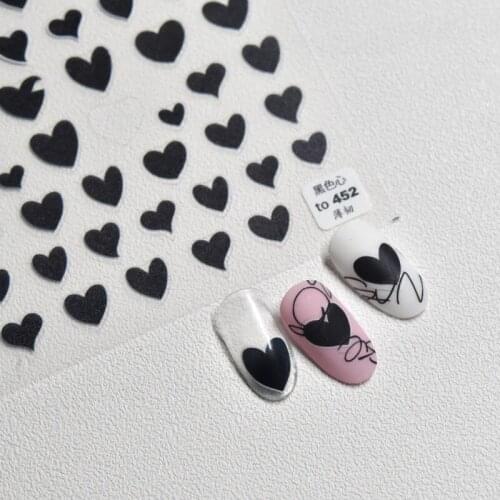 2021 Black Soild Hearts High Quality 5D Engraved Nail Stickers Ultra-Thin Self Adhesive Nail Art Decorations Nail Decals Design
