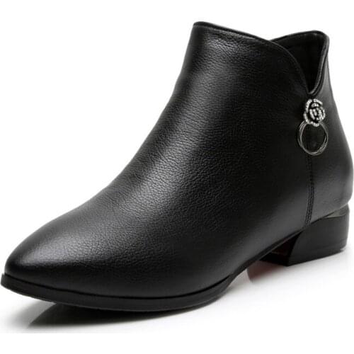 2021 Matte Cowhide Single Martin Boots Comfort Warm Winter Boots Low Heel Genuine Leather Shoes Snow Boots Women Boots Big Size