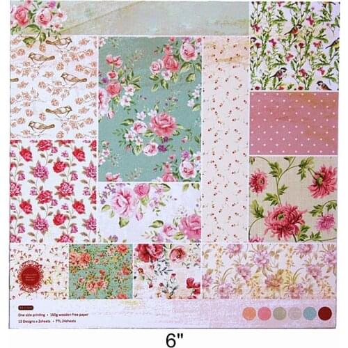 24 Sheets 15.2x15.2CM One-sided Pattern Decor Paper Flower Decorative Hand Account Card DIY Clipboard Handmade Paper 6 Inch