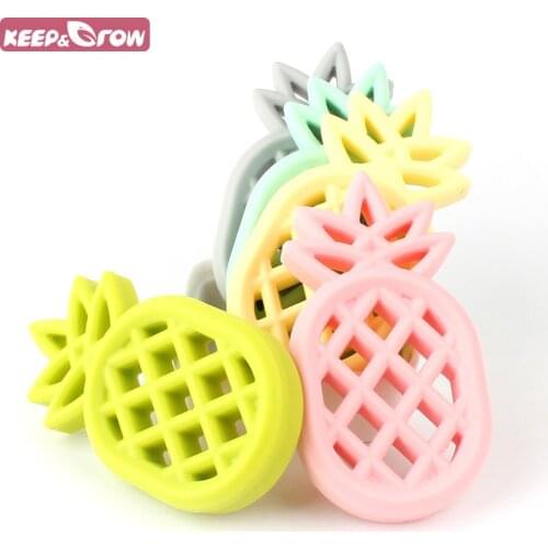 Keep&Grow BPA Free 5Pcs Pineapple Silicone Teethers Chewable Baby Teethers Nursing Necklace Pendant Pacifier Chain Accessories