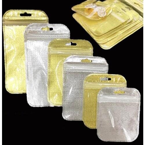 50pcs Small Size Mini Zip Lock Bag Plastic PE Gold Silver Self Sealing Storage Bag Jewelry Packing Pouch Clear Resealable Bags