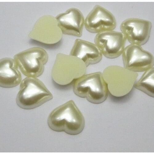50 Ivory Heart Half Pearl Bead 15mm Flat Back Scrapbook Craft