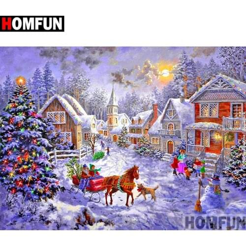 HOMFUN Full Square/Round Drill 5D DIY Diamond Painting "House snow scene" Embroidery Cross Stitch 3D Home Decor Gift A11187