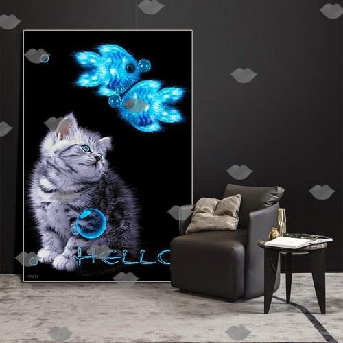 5D DIY Diamond Painting Cute cat and fish Diamond Embroidery Rhinestone Mosaic Cross Stitch Kit animal child gifts Home Decor
