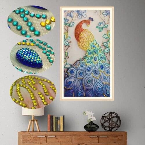 5D DIY Special Shaped Diamond Painting Lifelike Elegant Peacock DIY 5D Partial Drill Cross Stitch Kits Crystal Rhinestone Arts