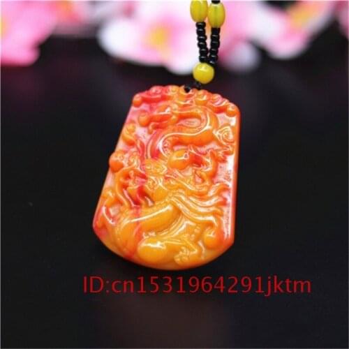 Amulet Men Pendant Gifts Yellow for Women Jadeite Charm Dragon Jade Red Natural Necklace Chinese Jewelry Hand Fashion Carved