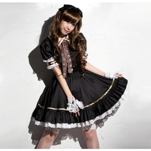 Free shipping Japanese Sweet Maid Dress Cosplay Maid Costume cute Lolita Apron Dress Set Service Maid Costume