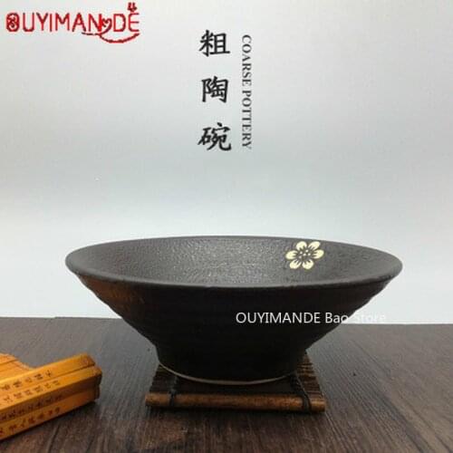 Large Noodle Bowl Stoneware Black Bucket Big Bowl Creative Farmhouse Ceramic Ramen Bowl Japanese Noodle Soup Large Rice Bowl