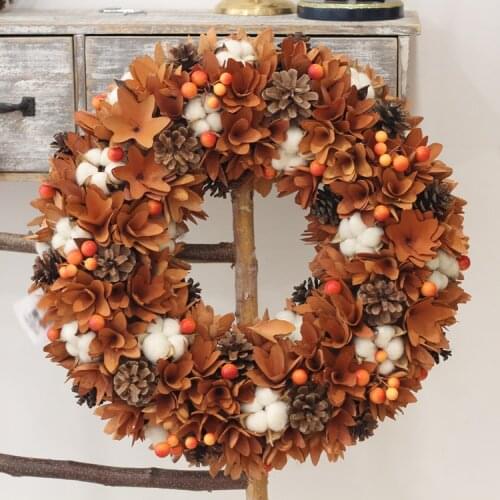 Harvest Decor Farmhouse Wreath Nature Flowers Cotton Wood Rustic Fall Decoration Hanging Front Door Wreath Thanksgiving Wreath