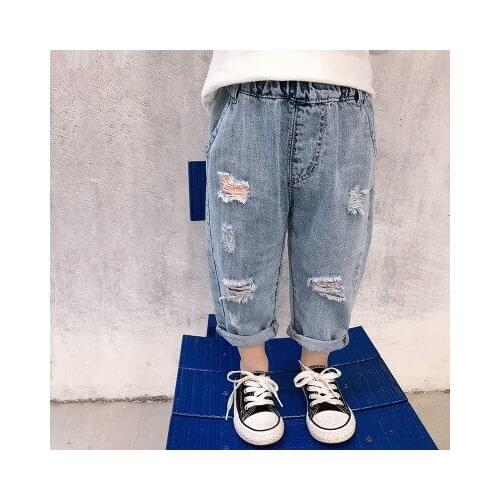 Childrens Denim Pants 2020 Autumn New Korean Kids Boys Fashion Denim Trousers Baby Boys Broken Hole Pants Toddler Jeans 2-8Y