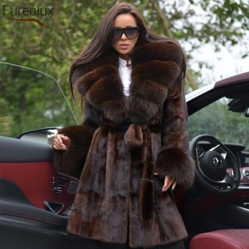 FUREALUX Winter 100% Real Mink Fur Coat Whole Skin Intact Fur Full Genuine Leather Long Warm Vintage Temperament Women Clothes