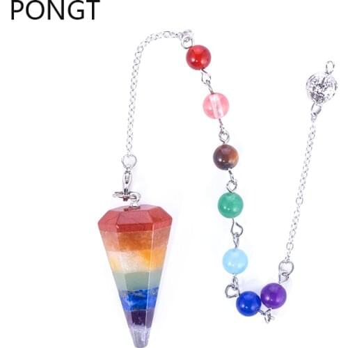 Hot sale reiki 7 chakra quartz natural stone pendulums for dowsing pyramid cone shape hex cut chakra stone pendulums of healing