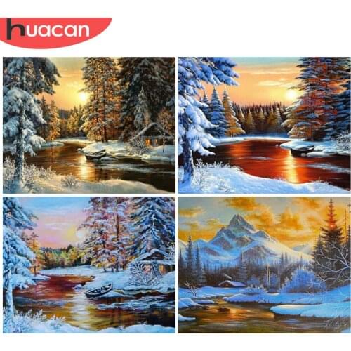 HUACAN Painting By Number Winter Scenery For Adults Picture By Numbers Snow Tree Paint On Canvas DIY Frame Home Decoration
