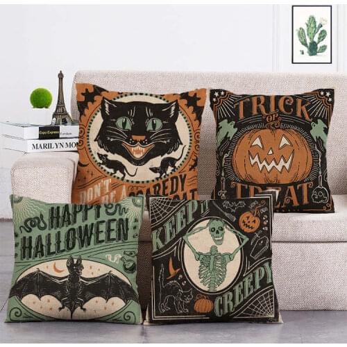 Happy Halloween treat or trick print Cushion Cover Linen Throw Pillow Car Home Decoration Decorative Pillowcase T369