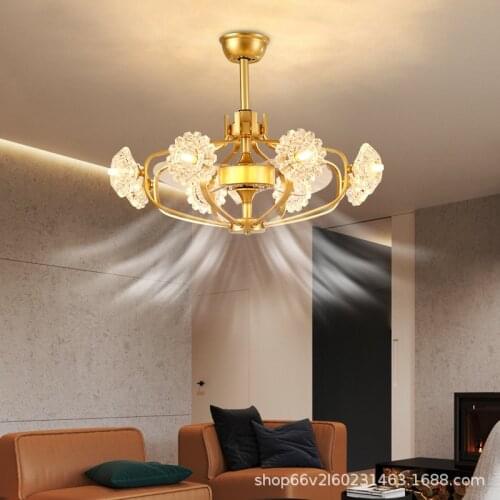 Inverter Fan Light Light Luxury Living Room Crystal Fan Chandelier Simple Modern Dining Room Bedroom Household Ceiling Fan Light