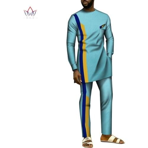 African Style Jacquard Fabric Muslim Suit for men Tailor Made Full Sleeves Top+ Slim Pants Mens Casual Suit Clothing WYN1138