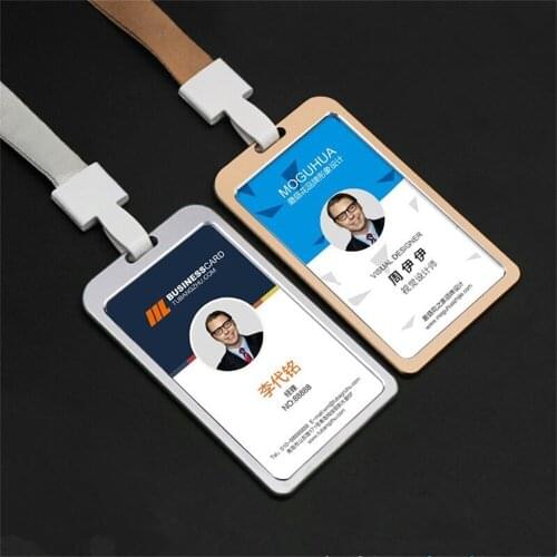 Metal Vertical and horizontal Work ID Badge Card Holder Name tags School Pass Card Holder With Neck Lanyard