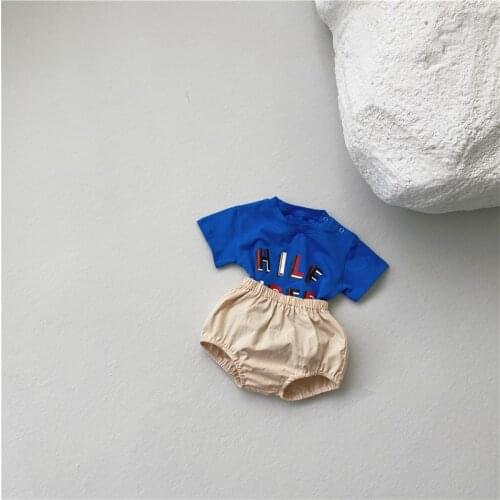 MILANCEL 2021 Summer New Kids Clothing Set O-Neck Letter Short Sleeve 2 Pcs Suit