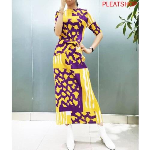 Miyake Fold Set 2020 New Digital Print Short-Sleeve Top + Skirt Folds Series Suit Two Piece Set Skirts Suit Ropa De Mujer Dresy