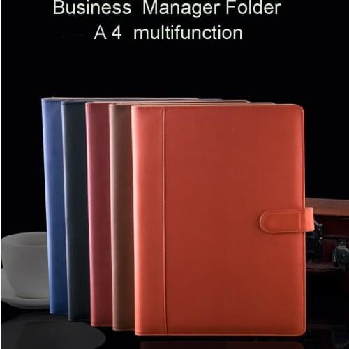 Multifunctional PU leather padfolio A4 file folder for conference documents briefcase with paper clip Office and School Supplies