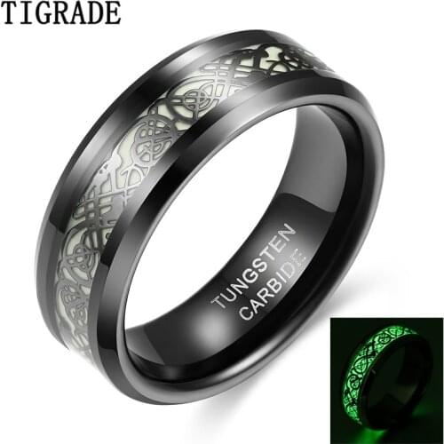 Tigrade New Luminous Dragon Ring Men Ring Black Tungsten Chic Party Glowing Ring Jewelry for Male and Female Unique Wedding Band
