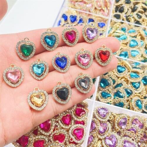 Peixin 10Pcs/Set colorful cute sparkling heart-shaped crystal charms for jewelry making Supplies DIY Earrings Necklace Findings