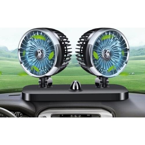 Portable Car Fan 2 Speed Double Head Fan Adjustable Cooling Air Circulator for Driver Passenger Side