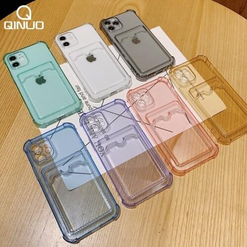 Transparent Card Slot Holder Shockproof Phone Case for iPhone 12 11 Pro Max X XR XS Max 7 8 Plus Camera Protection Wallet Cover
