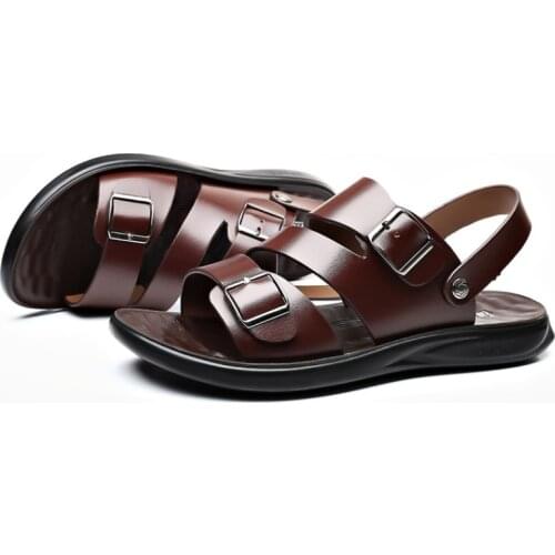A84 Leather Sandals Mens New Soft Soles Non-slip Comfortable Cowhide Slippers Mens Summer Leisure Beach for Men Adult Concise