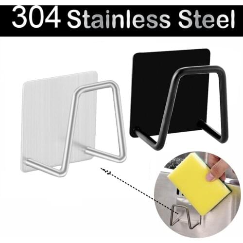 Kitchen 304 Stainless Steel Sponges Holder Drain Drying Rack Self Adhesive Sink Shelf Kitchen Accessories Storage Gadgets