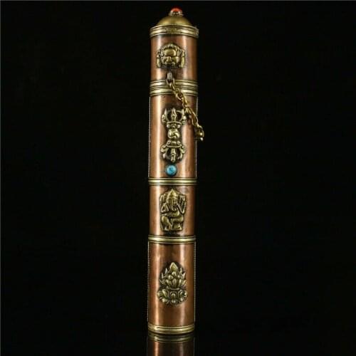Tibet copper inlay Turquoise Vajra Pestle elephant Jambhala Incense box