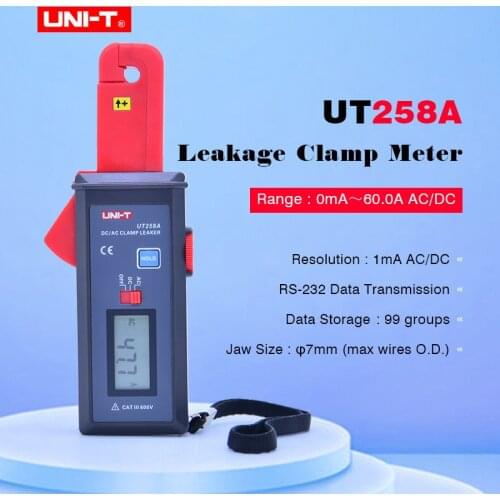 UNI-T UT258A AC/DC Leakage Current Clamp Meter Digital Ammeter 10000 Count 0mA~60A AC/DC leakage current with zero mode RS-232